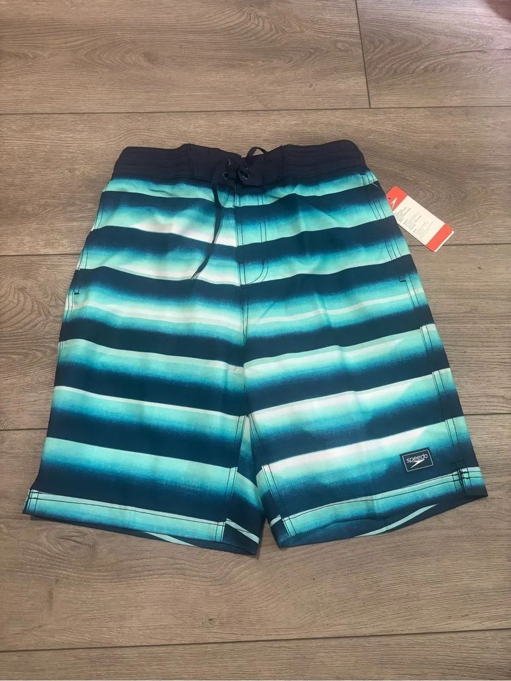 Speedo Men’s Teal Stripe Swim Trunks